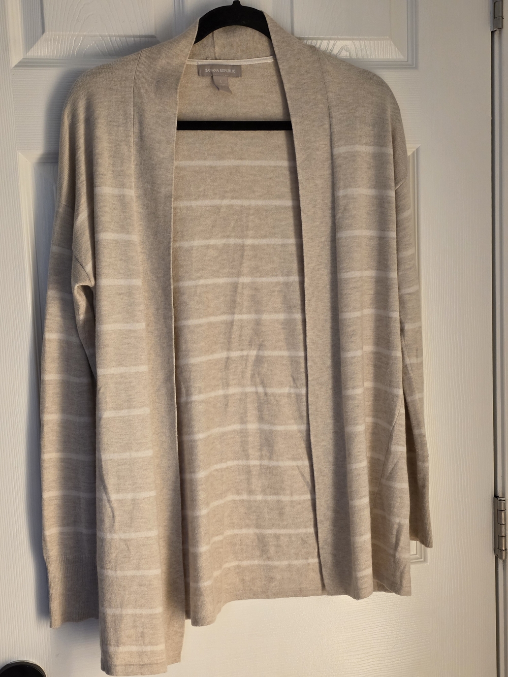 Banana Republic Beige & White Striped Open-Front Cardigan - Women's Small